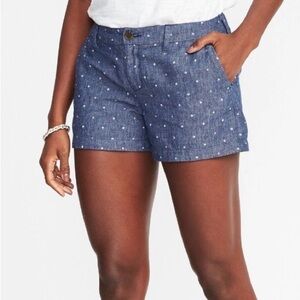 𝅺Size 8 Linen Blend Navy/White Dot Everyday Shorts Pockets